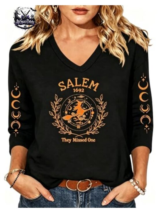 Tops - Salem 1692 3/4 Sleeve Halloween Graphic Tunic Tee